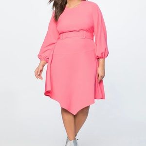 Eloquii 60’s Barbiecore Handkerchief Puff Sleeve Belted Dress